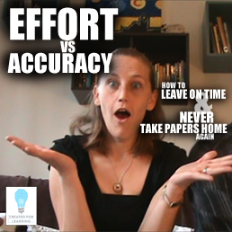  Today, we're talking about what kind of grading style we should use and when. Should we grade each question right or wrong or should we give them credit for effort and completion? And when is a good time to do these approaches? Is there a way for us to save time at school, so we can work less at home?