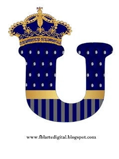 Abecedario con Corona Dorada en Azul. Alphabet with Golden Crown in Blue.