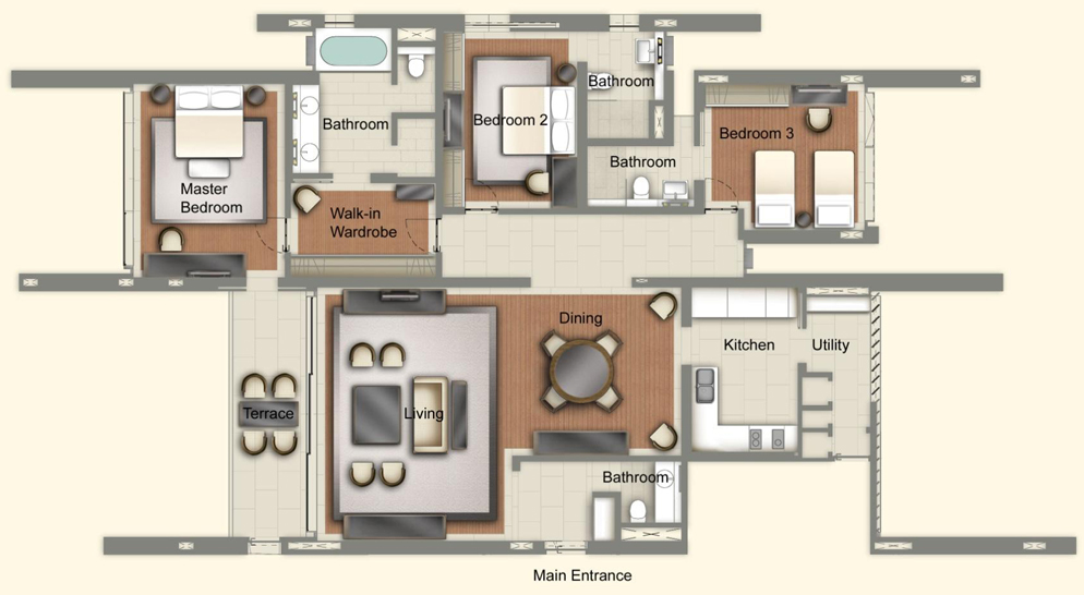 The Club Residences 3 Bedroom Suites - Floor Plan