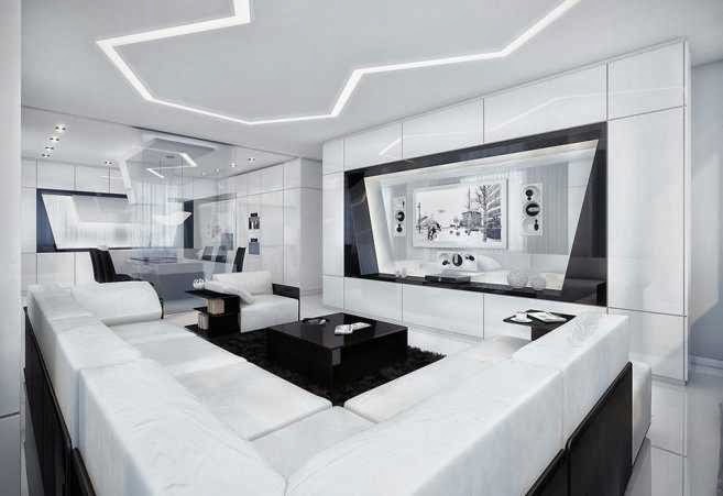 Futuristic black and white apartment picture