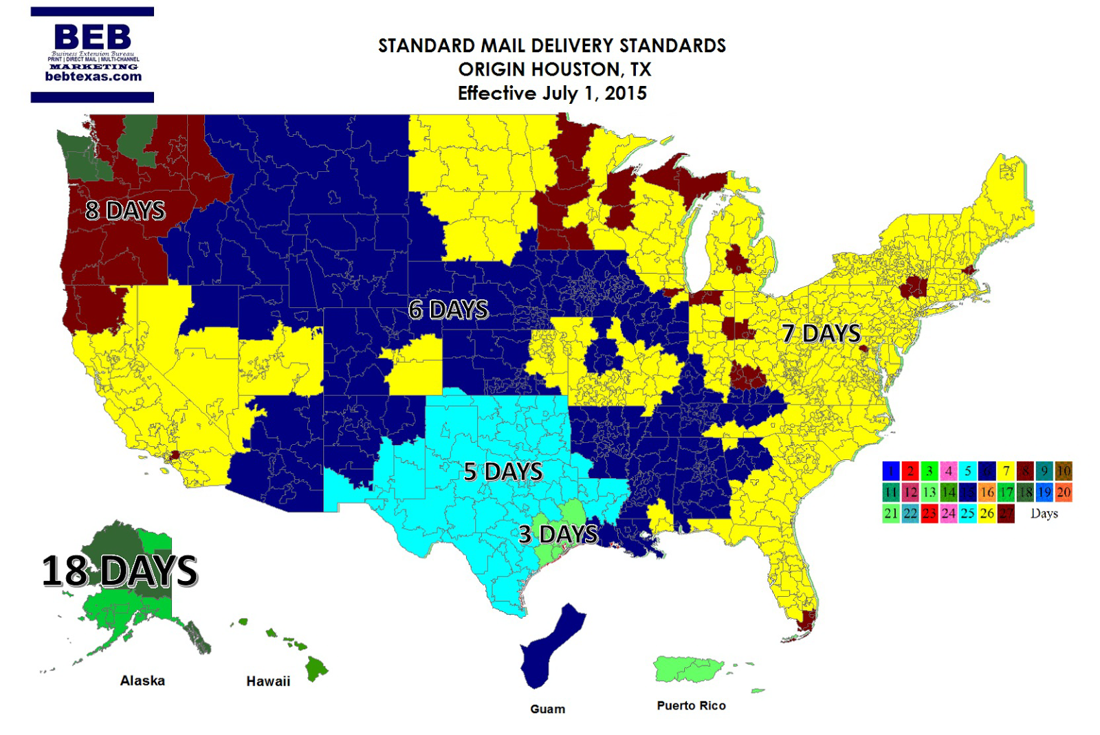 How long it takes to deliver mail across the US, according to a Houston