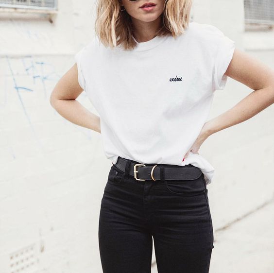 Black High Waist Jeans + White Oversized T-shirt