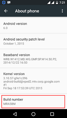 Buildd number Android 6.0 Marshmallow