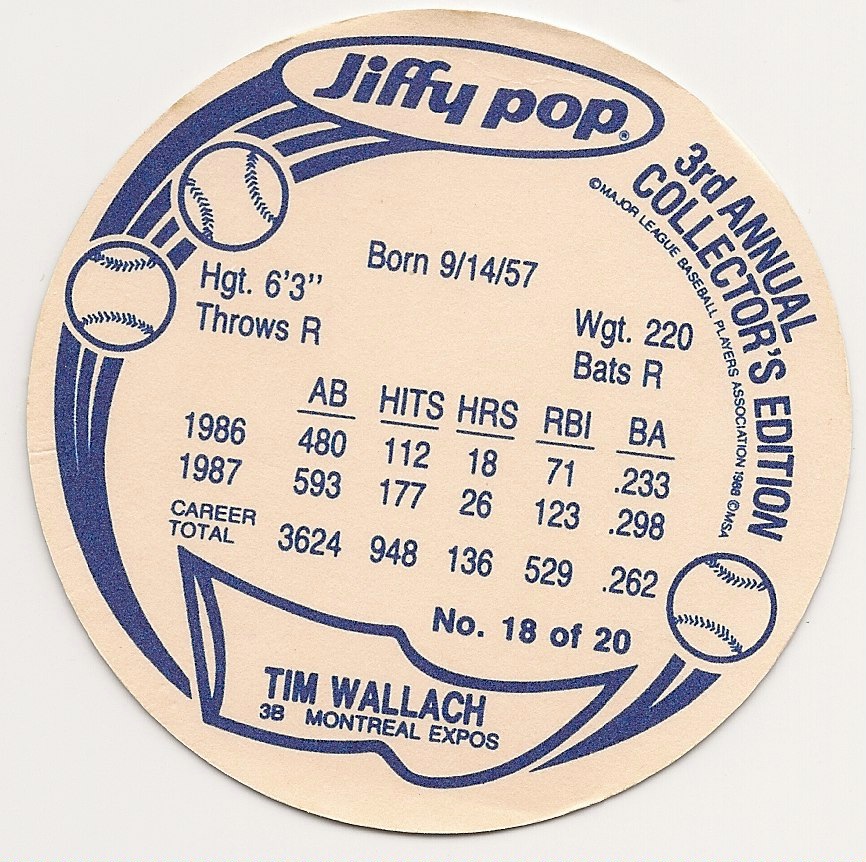 Tim Wallach 1988 Jiffy Pop Disk 18