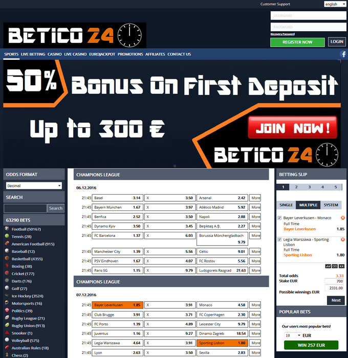 Betico24 Bookmaker Betico24 Screen