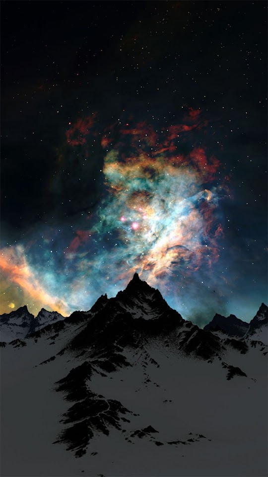 Nebula Over Mountain Abstract Space  Android Best Wallpaper