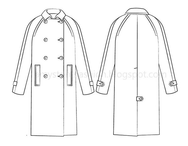 Raglan Sleeve DB Coat Fashion Sketch Templates 0183 ~ Amy Stone's Sketches