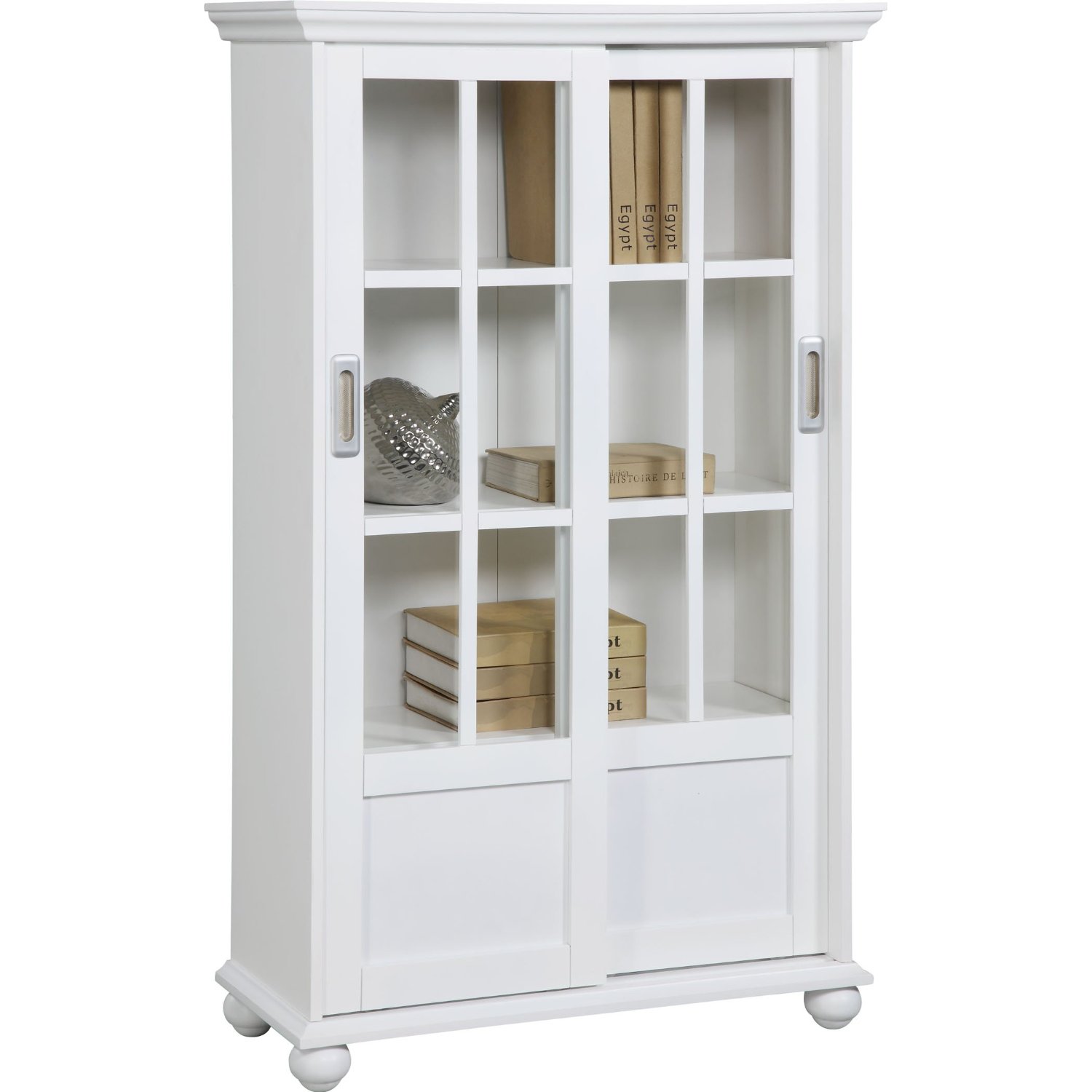 Altra 9448096 Bookcase with Sliding Glass Doors, White Home Sweet Home