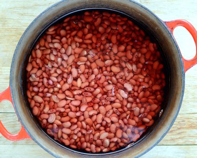 Soaked beans for Red Beans & Rice, another slow-cooked healthy dinner ♥ KitchenParade.com. Meaty or Vegan. Weight Watchers Friendly. High Protein. Great for Meal Prep.