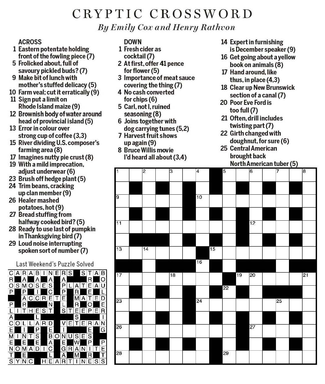 National Post Cryptic Crossword Forum Saturday October 6 2018 Thanksgiving Feast