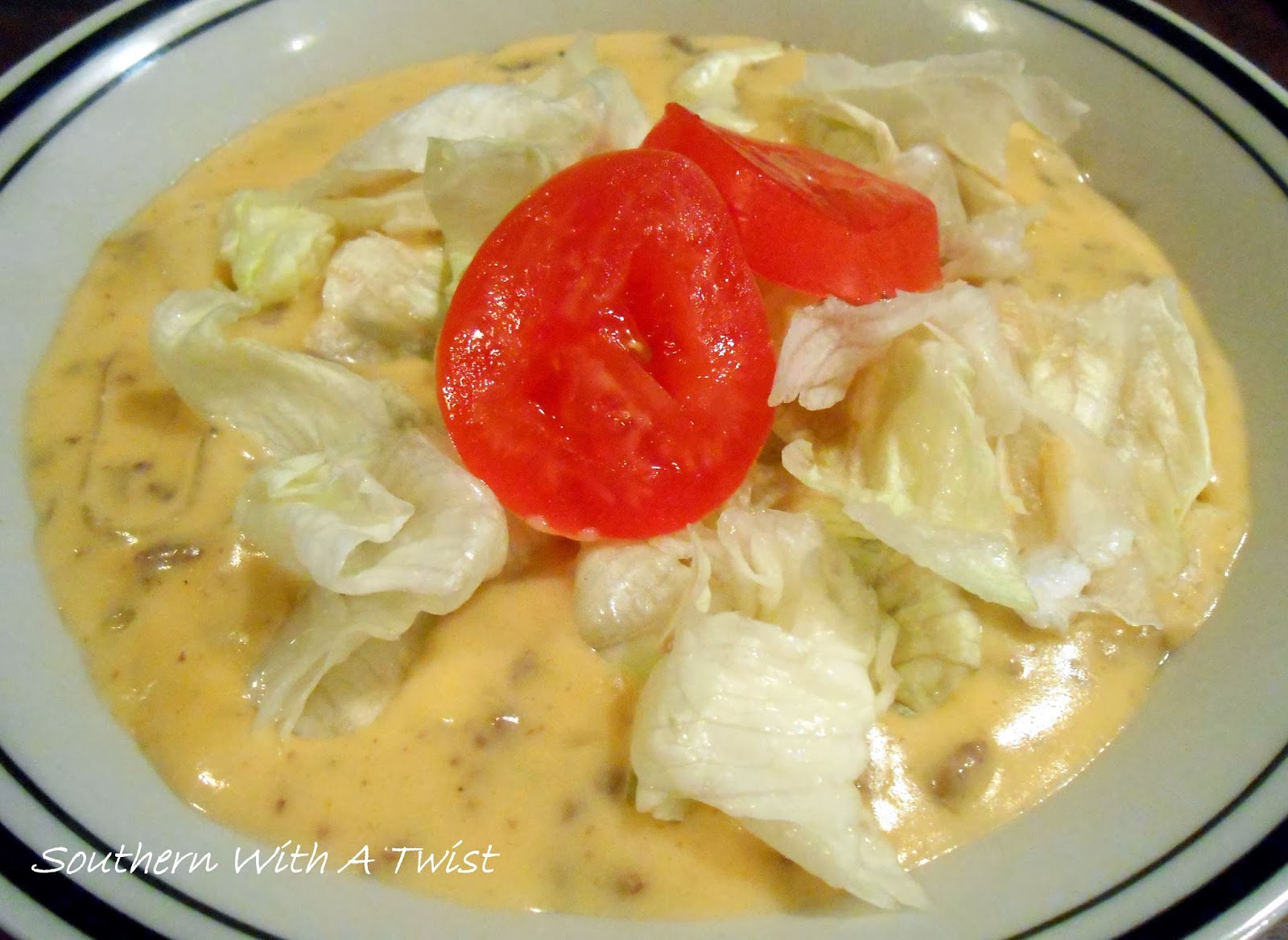 Southern With A Twist Cheeseburger Soup... "Liquid Cheeseburger in a