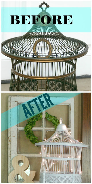Vintage Hendryx Co. bird cage before and after collage