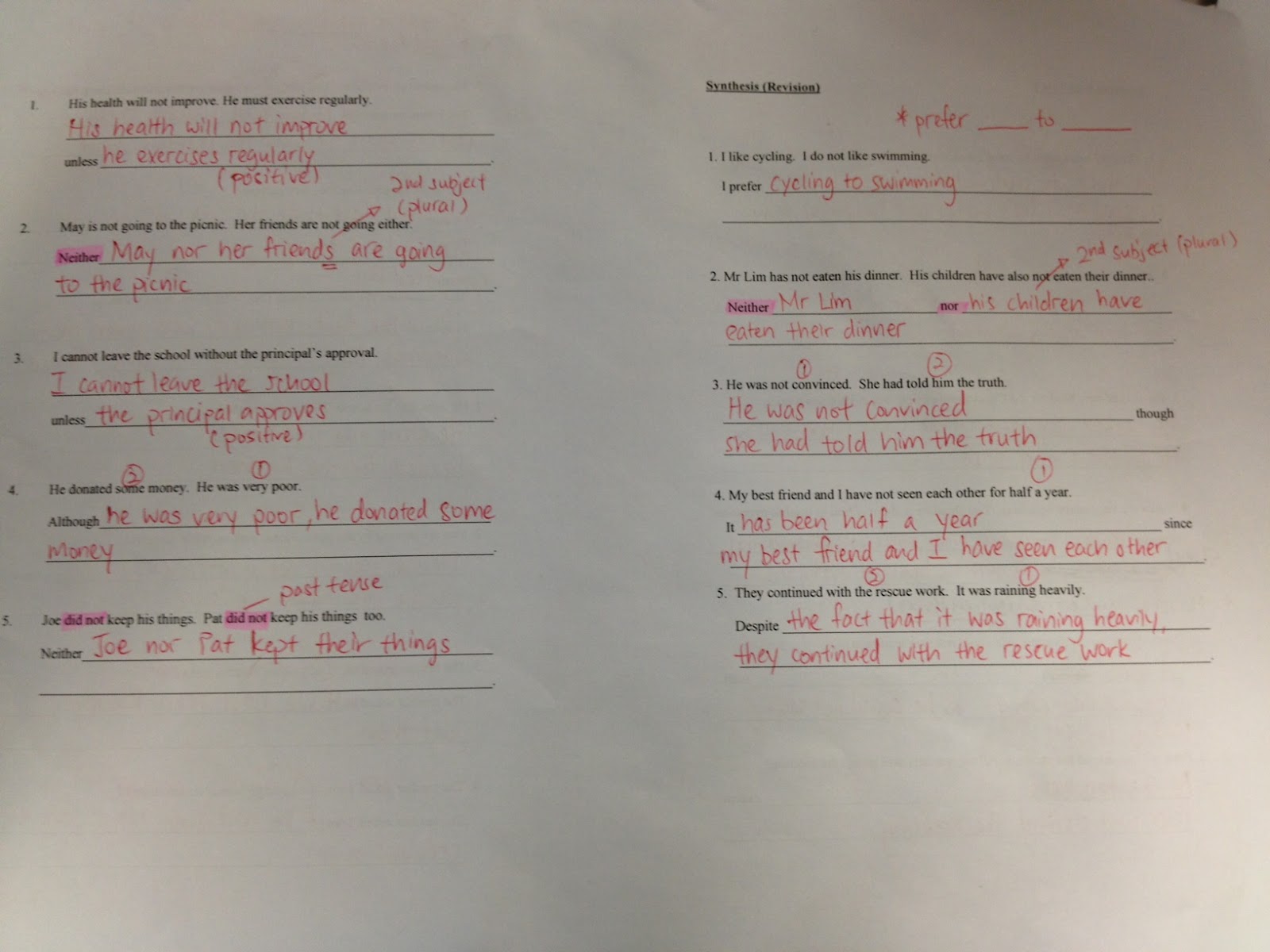 English Synthesis And Transformation Worksheets