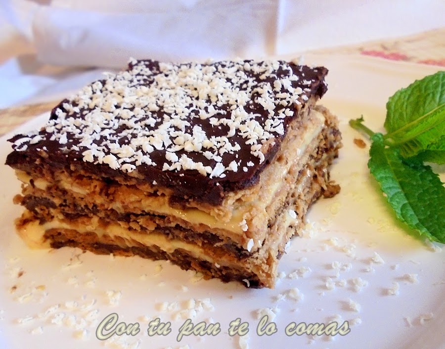 Tarta de galletas, flan y chocolate