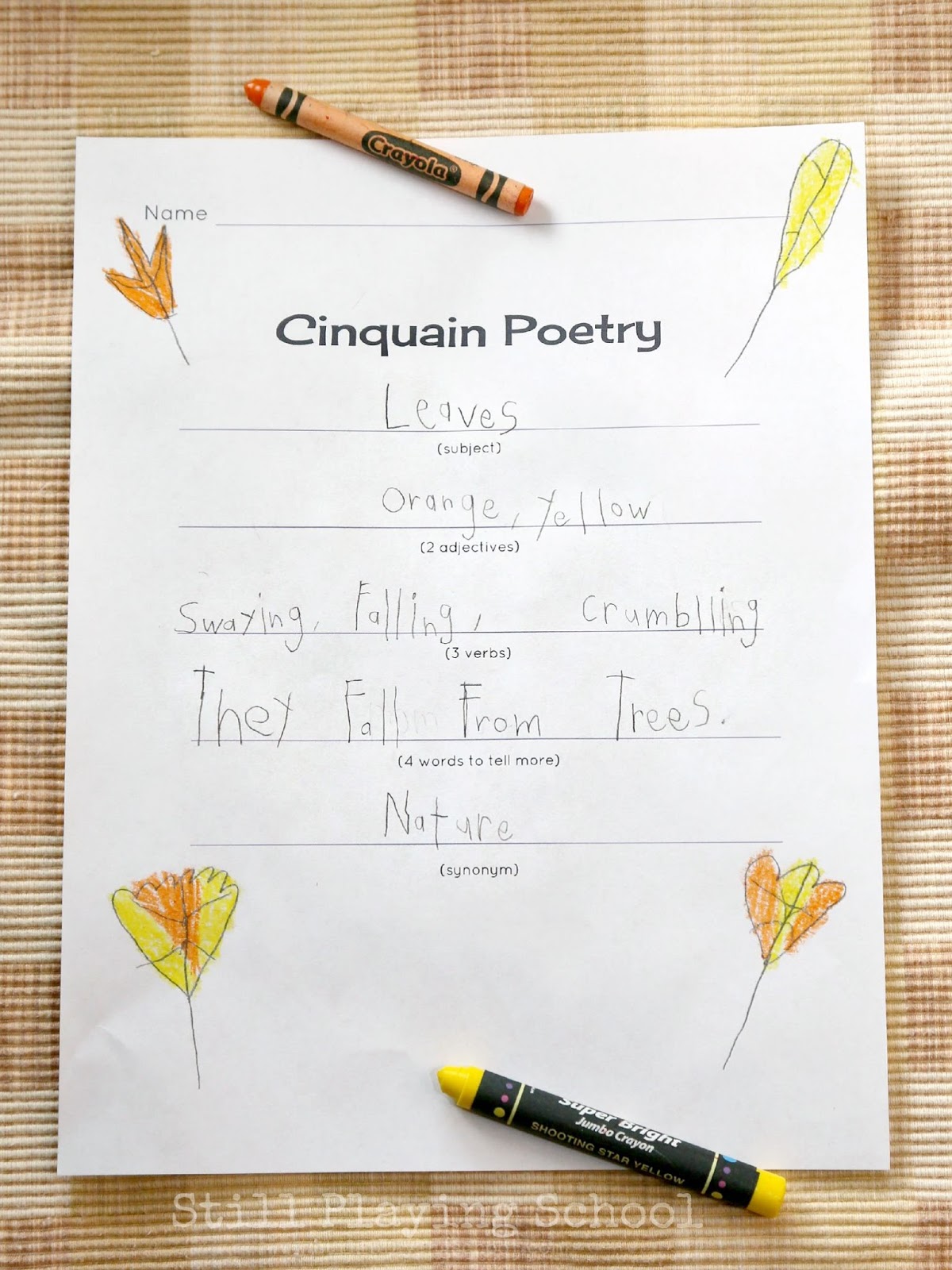 Cinquain Poetry for Kids  Still Playing School