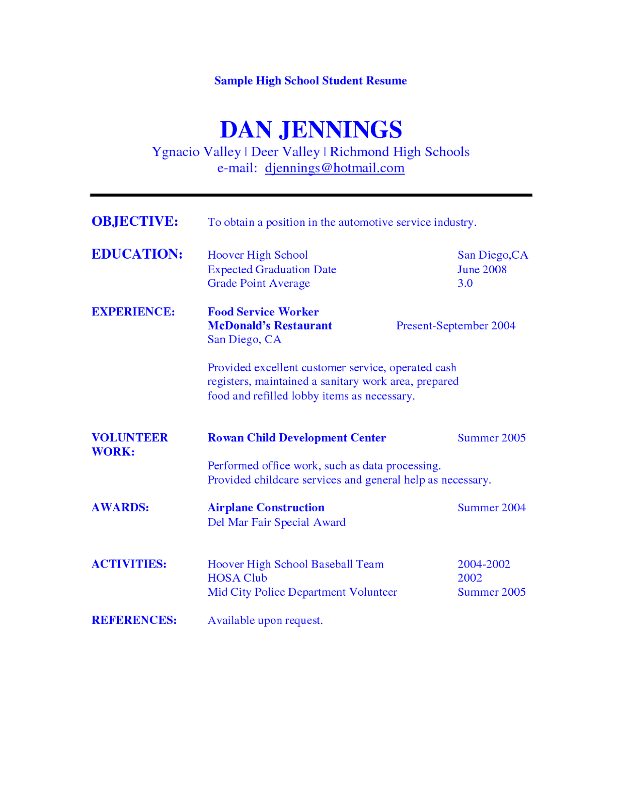 samples of high school resumes sample resumes right resumes