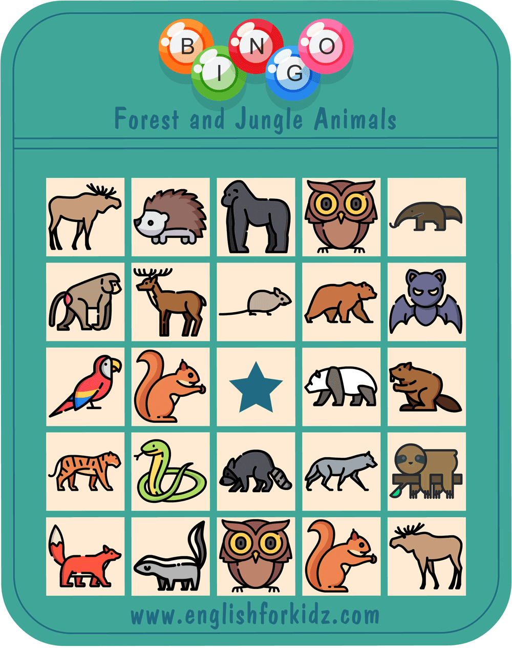 Forest Animal Bingo Free Printable