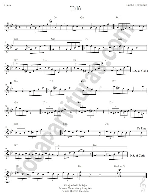 Tolú de Lucho Bermúdez Partitura Fácil con Acordes Tolú Easy Sheet Music with Chords