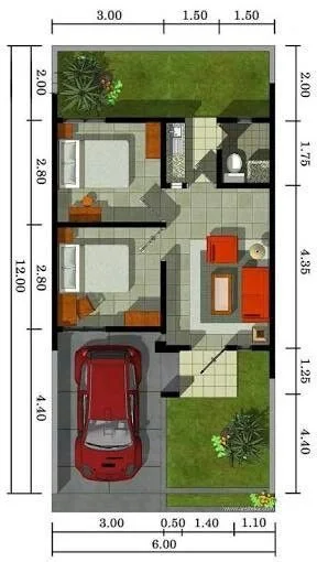 denah rumah minimalis dengan lebar 6 meter 1 lantai
