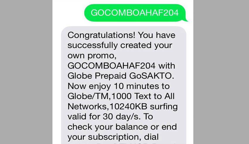 Globe GOCOMBOAHAF204 - 10MB for 30 Days, 1000 Text to All ...