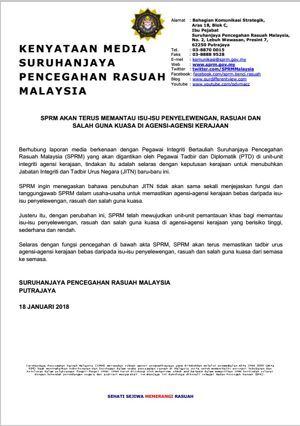 Helang Puteh Rasuah Salah Guna Kuasa Sprm Terus Pantau Agensi Kerajaan