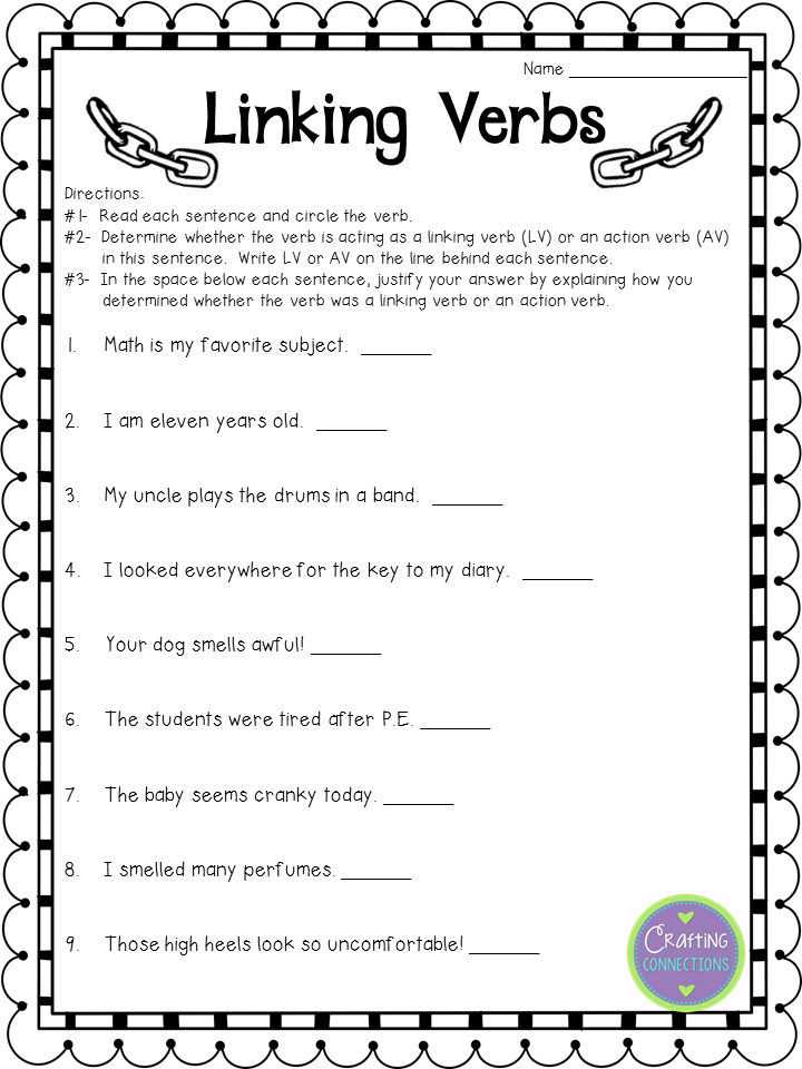 Crafting Connections: Linking Verbs Anchor Chart for Anchors Away Monday