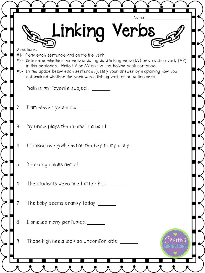 Crafting Connections Linking Verbs Anchor Chart For Anchors Away Monday