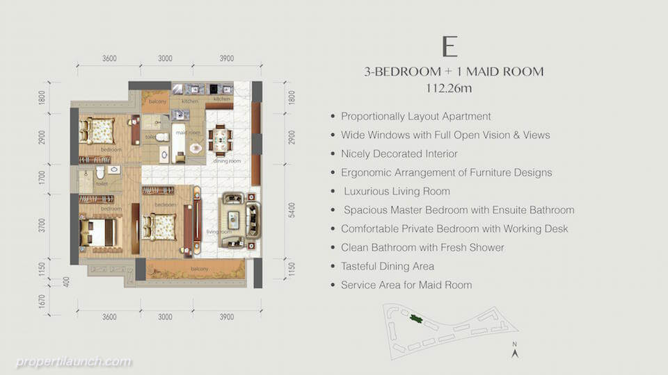 Denah Apartemen BSD Sky House 3+1 BR