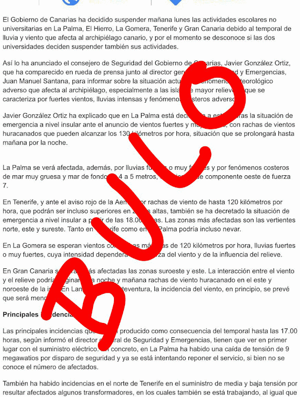 No se suspende clases en Canarias lunes 20 marzo No se suspende clases en Canarias lunes 20 marzo