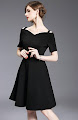 New 2017 Black Short Sleeve Strap Off-Shoulder Flare Dress