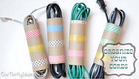 Use FREE toilet paper or paper towel rolls to organize extension cords around the house :: OrganizingMadefun.com