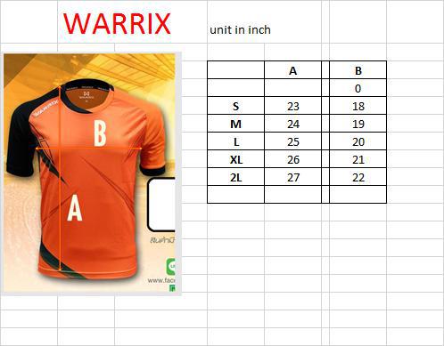 Warrix Size Chart