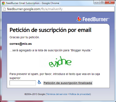 Petición de suscripción por email en español