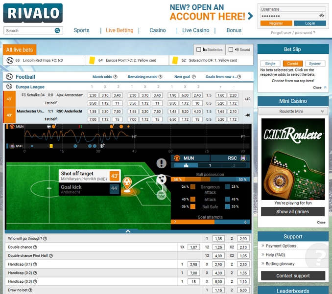 Rivalo Live Betting Screen