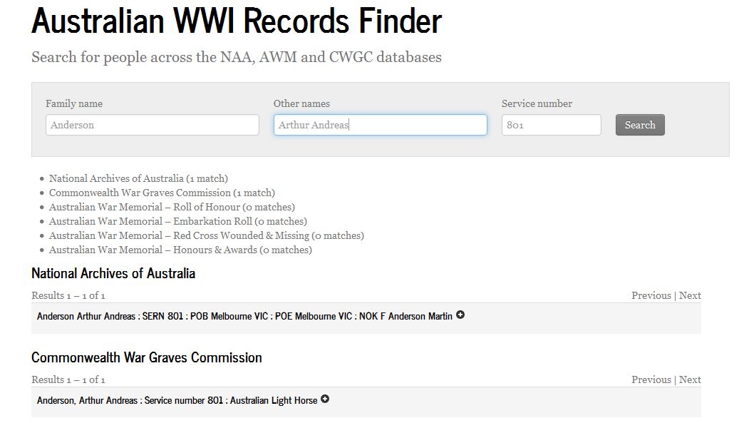 Exploring Military History: Australian WW I Records Finder