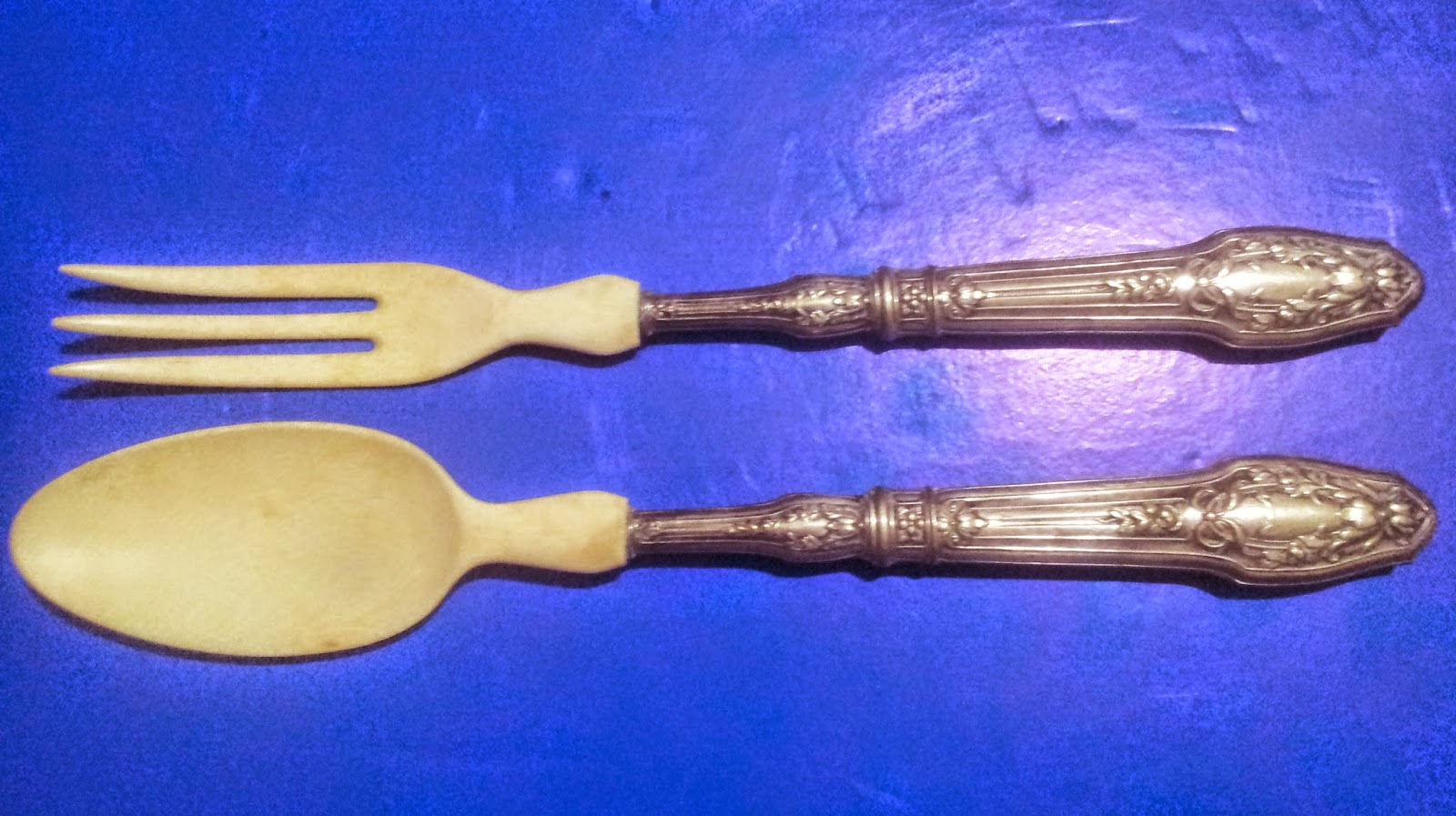 silvium antiques Antique Solid Silver Ivory Spoon & Fork Set In Box