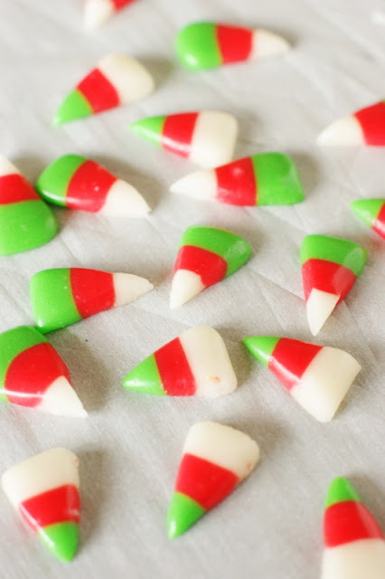 Homemade Candy Corn ~ make your very own version of this iconic candy!  Red & green is perfect for a Christmas treat.   www.thekitchenismyplayground.com