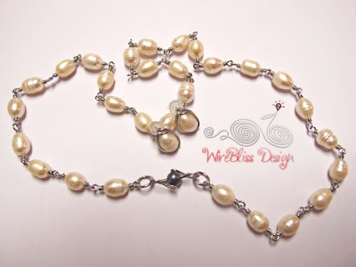 Wire wrap pearl necklace and earrings