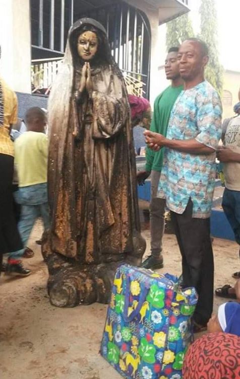 Woman Sets  statue of Virgin Mary Ablaze In Enugu (Photos)
