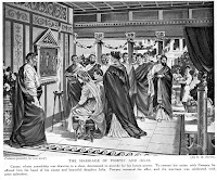 Entre la aristocracia romana era habitual concertar bodas para reforzar alianzas políticas. A fin de estrechar sus lazos con Pompeyo, compañero de triunvirato, César le concedió la mano de su hija Julia. La gran diferencia de edad entre los cónyuges, de más de veinte años, no era inusual en Roma. Para llevar a cabo la boda, César tuvo que romper el compromiso de Julia con Quinto Servilio Cepión, al que Pompeyo entregó a su propia hija en compensación. Julia fue una ejemplar esposa. Se dice que Pompeyo la amó verdaderamente y quedó muy afectado cuando murió de parto. Julio César organizó unos juegos de gladiadores en su memoria, los primeros que se celebraban en honor de una mujer. Entre la aristocracia romana era habitual concertar bodas para reforzar alianzas políticas. A fin de estrechar sus lazos con Pompeyo, compañero de triunvirato, César le concedió la mano de su hija Julia. La gran diferencia de edad entre los cónyuges, de más de veinte años, no era inusual en Roma. Para llevar a cabo la boda, César tuvo que romper el compromiso de Julia con Quinto Servilio Cepión, al que Pompeyo entregó a su propia hija en compensación. Julia fue una ejemplar esposa. Se dice que Pompeyo la amó verdaderamente y quedó muy afectado cuando murió de parto. Julio César organizó unos juegos de gladiadores en su memoria, los primeros que se celebraban en honor de una mujer.