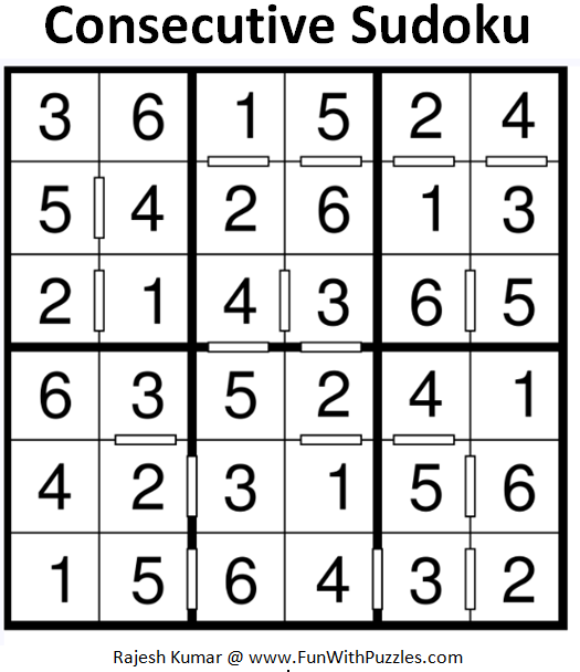 Consecutive Sudoku (Mini Sudoku Series #88) Solution