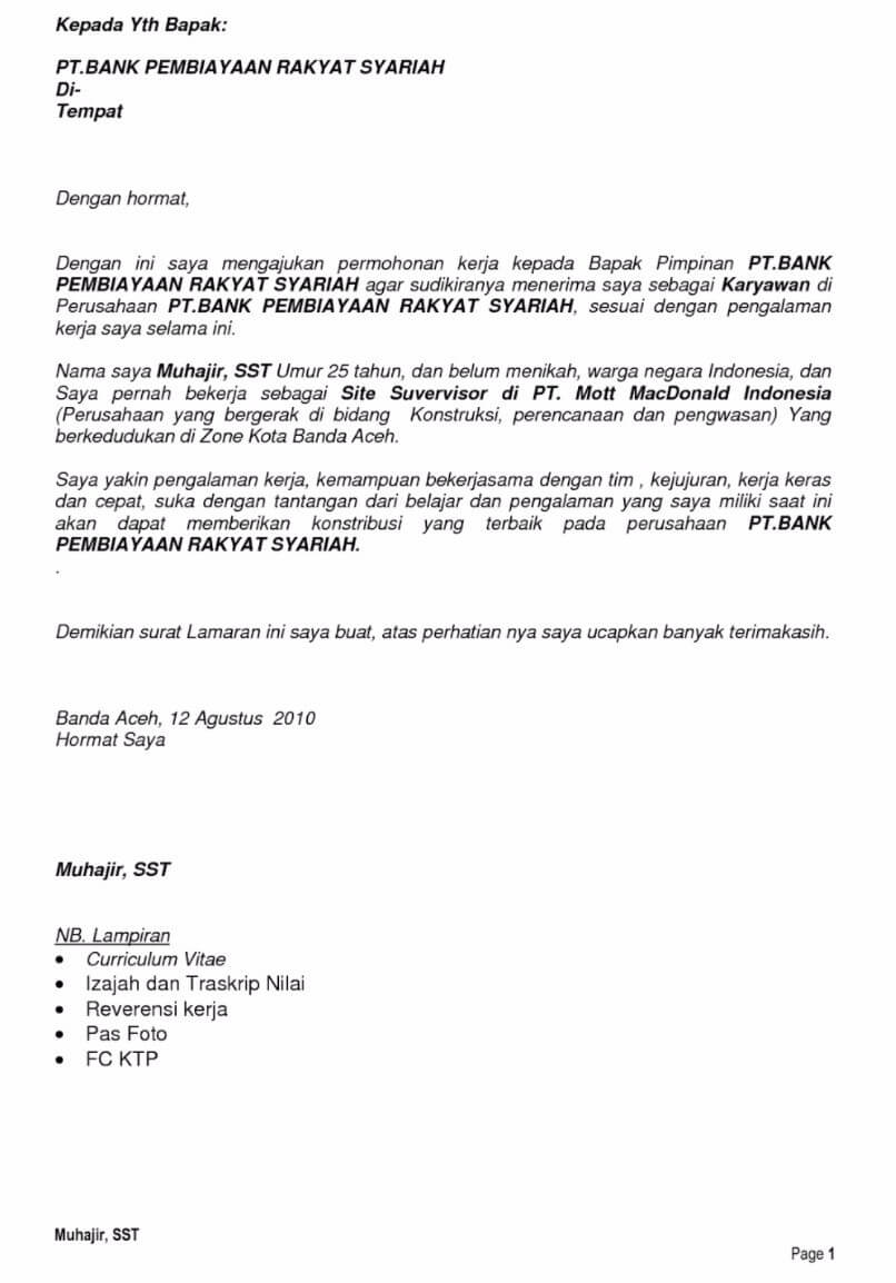 Contoh Surat Lamaran Kerja Bank Perkreditan Rakyat Contoh