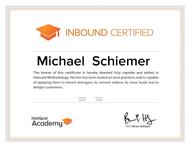Mike Schiemer Michael J Schiemer HubSpot Inbound Academy Certified Marketer