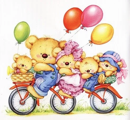 Fondo de osos familia en bicicleta y globos