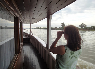 Barbara an Bord der Lan Diep auf dem Mekong 