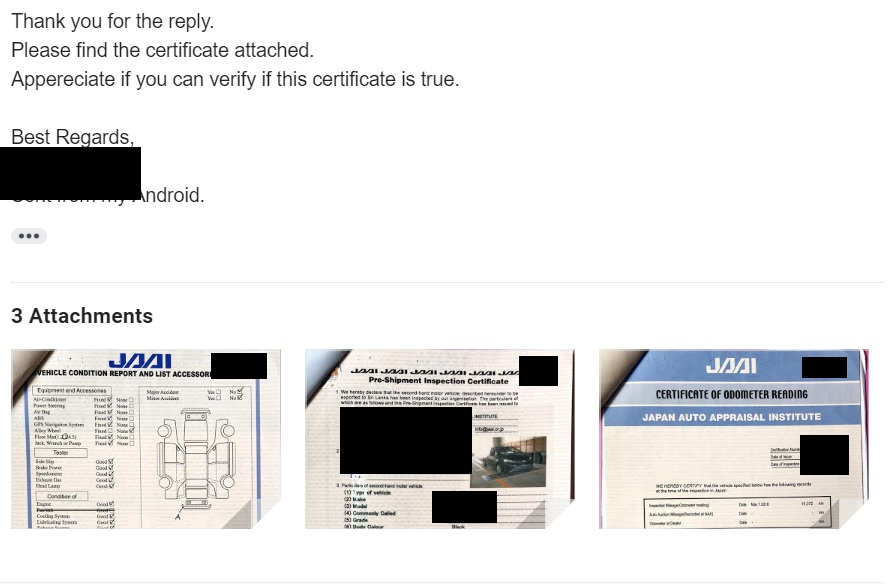 My View Verifying JAAI and JEVIC car certificates in SriLanka