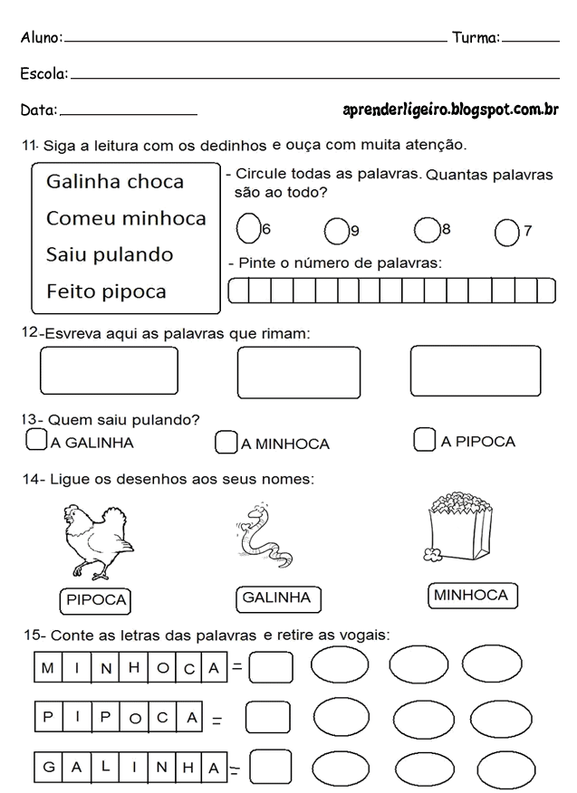 Aprender Ligeiro: Exercícios de Português 1° ano do ensino fundamental ...
