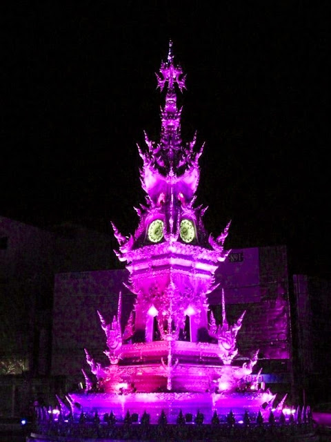 North Thailand - Chiang Rai's Golden Clock Tower during the night