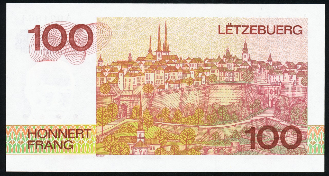 Luxembourg currency 100 Francs banknote of 1980 Grand Duke JeanWorld