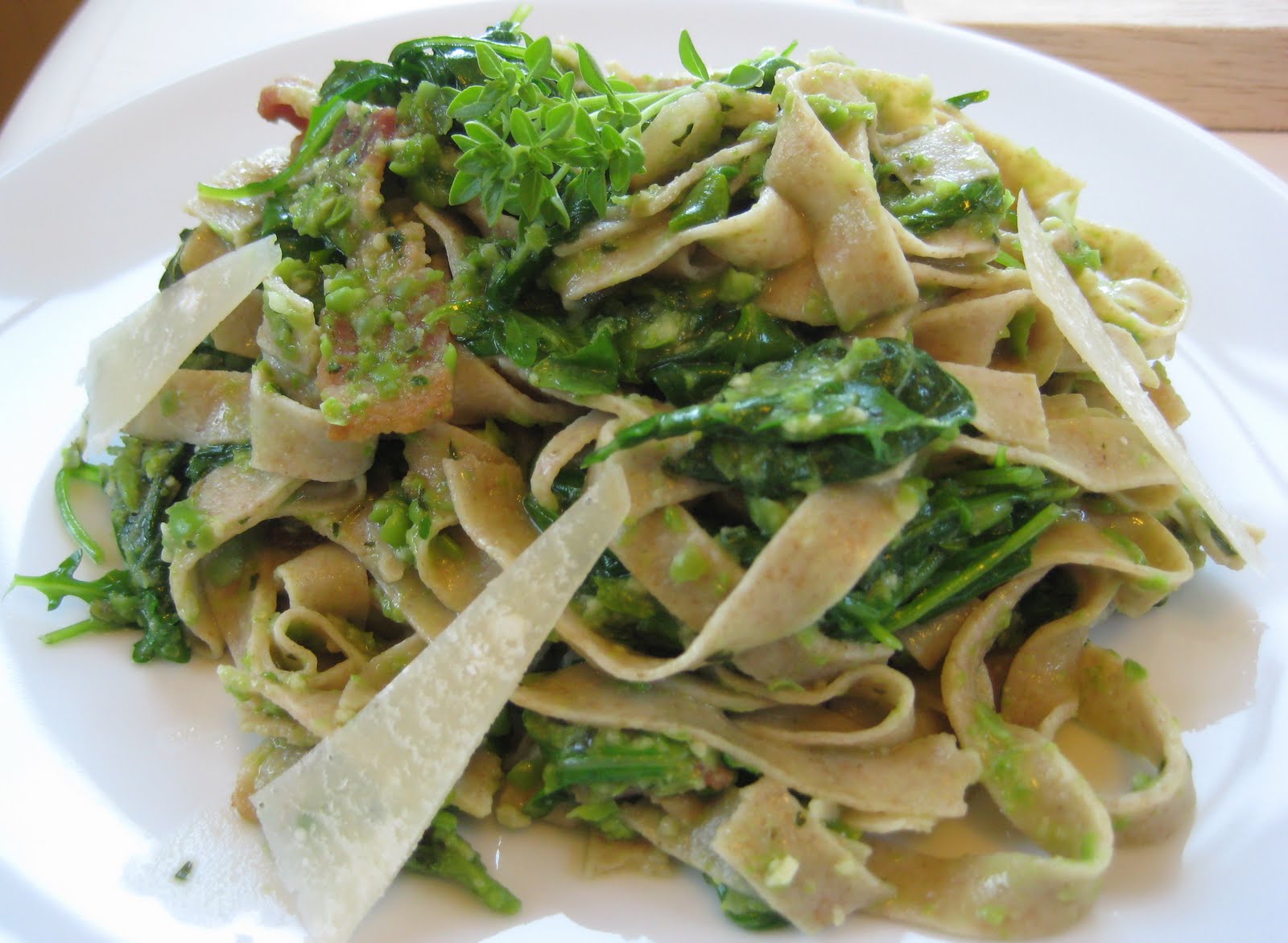 Cook Food. Mostly Plants. Pasta with Pea Pesto and Bacon